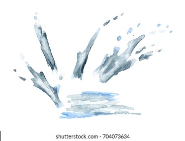 Water Splash Elements. Watercolor Hand-drawn Illustration