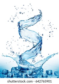 Water Splash In The Form Of Spiral Blue Color. 3D Illustration