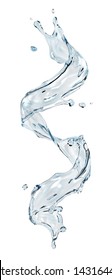 Water Splash In The Form Of Spiral Isolated On A White. 3D Illustration