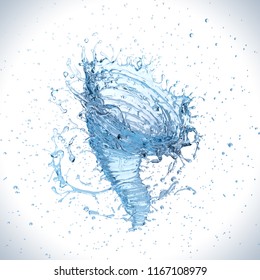 Water splash into a vortex or twister shape , liquid Tornado or whirlpool, 3d illustration.