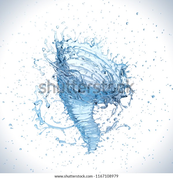 Water splash into a vortex or\
twister shape , liquid Tornado or whirlpool, 3d\
illustration.