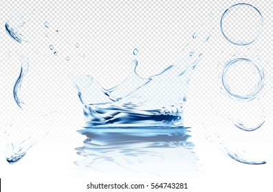 Water splash isolated transparent background  blue realistic aqua circle and drops  top view  3d illustration  semitransparent liquid surface backdrop created and gradient mesh tool 