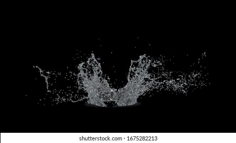 Water Splash On Black Background With Alpha Mask. 3d Illustration.