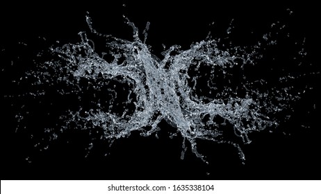 Water Splash Slow Motion On Black Background. 3D Illustration Design.