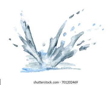 Water Splash. Watercolor Hand-drawn Illustration