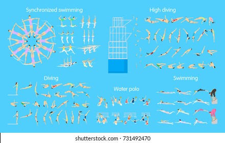 Water Sport Set. All Kinds Of Water Activities As Diving, Synchronized Swimming And More.