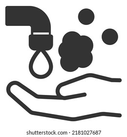 Water From The Tap Dripping On The Hand, Soap Foam Rose - Sign, Web Icon, Illustration On A White Background, Glyph Style