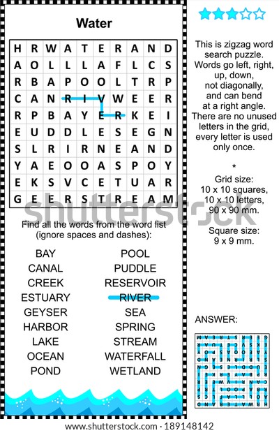 illustration de stock de water themed zigzag word search puzzle 189148142