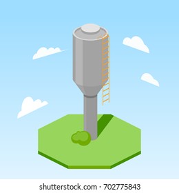 Water Tower Building Colorful Minimalistic Isometric Style Raster Illustration