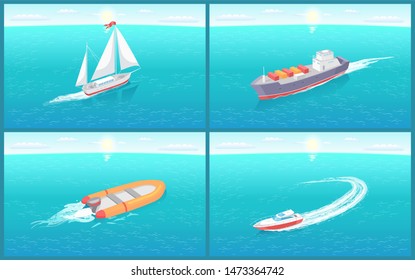 Water Transport Sailing Boat Motor Set Stock Vector (Royalty Free ...