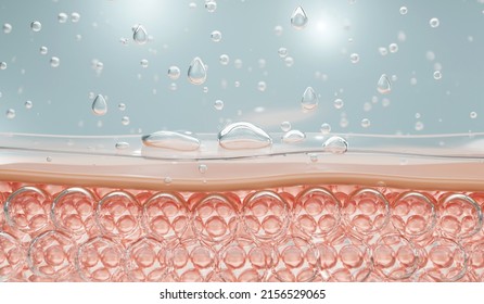 Water and vitamin drop on skin cell. 
concept cosmetics solution.serum through the skin layer and reduce up saggy skin of the skin cell. 3d rendering.  