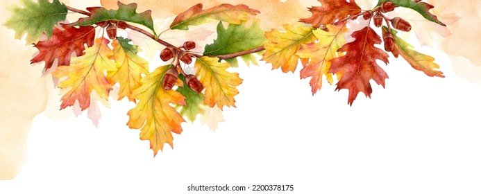 Watercolor abstract background autumn collection with seasonal leaves. Watercolor natural art, autumn banner perfect for header, web, invitations, or greeting cards with space for your text. - Powered by Shutterstock