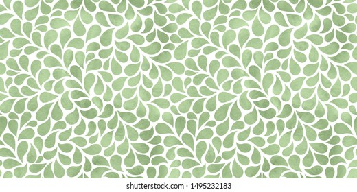 Watercolor abstract background with drops. Elegant green floral seamless pattern.