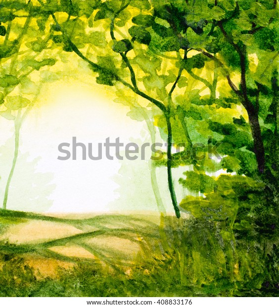 Watercolor Abstract Background Forest Trees stockillustratie 408833176