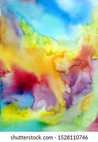 Watercolor Abstract Bright Colorful Textural Background Handmade . Painting Of Underwater World Of Coral Reef. Modern Sea Scape