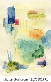 Watercolor Abstract Composition. Colored Texture, Hand Drawn Background. Stylized Watercolor Landscape.