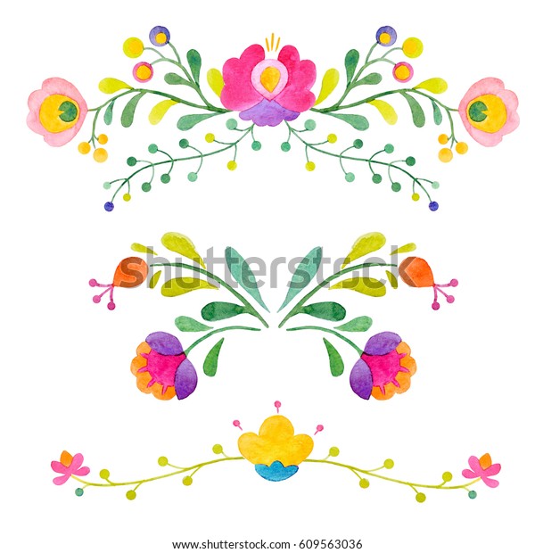 水彩抽象的かわいいエレメント 花柄のメキシコ柄 落書き のイラスト素材