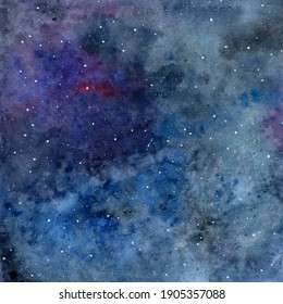 Watercolor Abstract Dark Space Background With White Splashes