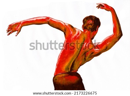 Watercolor abstract drawing Male body. Dancer.