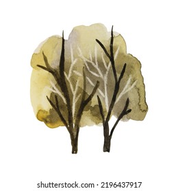 Watercolor Abstract Green And Black Tree Or Bush Isolated On White Background. Creative Summer Or Autumn Clipart For Sticker Card, Sketchbook. Hand-drawn Forest Object For Wallpaper, Wrapping.