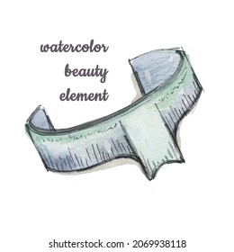 Watercolor abstract hand drawing Makeup tools  Watercolour Make  up eyebrow ruler forming by gradient gray   green colors blots white background