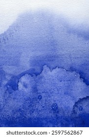 Watercolor abstract Painted Blurred Blue background. Monochrome artistic art texture on paper