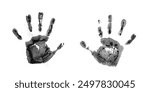 Watercolor, Acrylic Black kids Handprints Isolated on White Background. Isolated Children, Adult Palm Print.