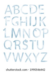 Watercolor Alphabet Letters In Blue For Nursery And Baby Names