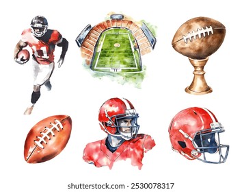 Watercolor American football. Illustration clipart isolated on white background. - Powered by Shutterstock