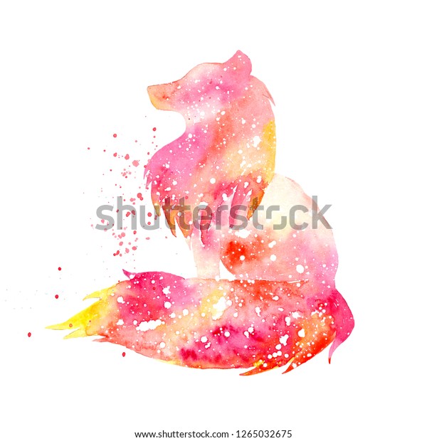 Watercolor Animal Silhouette Fire Fox Nursery Stock
