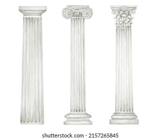 Watercolor Antique Column Corinthian Ionic Doric Stock Illustration ...