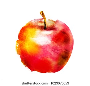 Watercolor apple on white