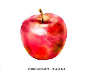 Watercolor apple on white