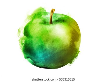 Watercolor apple on a white background
