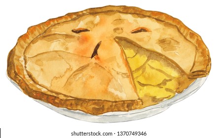 Watercolor Apple Pie Illustration