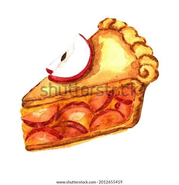 Watercolor Apple Pie Isolated On White Stock Illustration 2012655419 ...