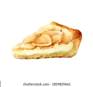 Watercolor apple pie on white background
