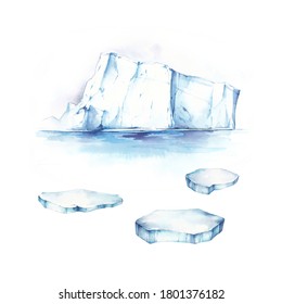 
Watercolor Arctic Set With Ice Floe, Snow And Ice Floes