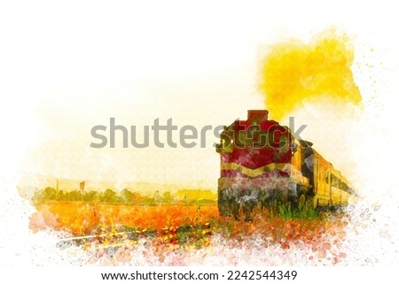 Watercolor art ,Eastern express. train that carries passengers from east to west. High quality illustration