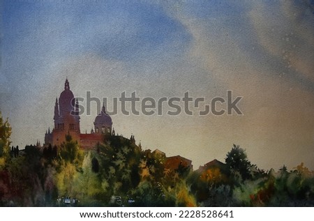 Watercolor art painting of the Salamanca church