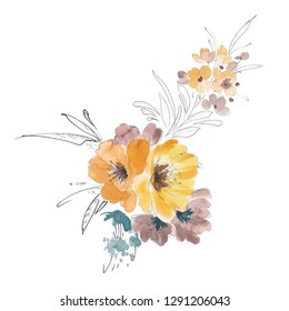 Watercolor Art Yellow Floral Pencil Marking Stock Illustration ...