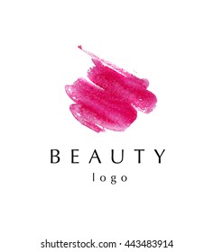 Watercolor artistic abstract creative logo sample design. Watercolor brush stroke logo backdrop isolated on white background. Business company insignia unique element. Beauty fashion industry.