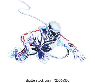 Watercolor Astronaut On White Background