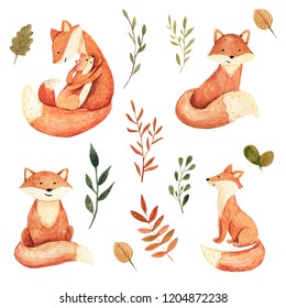 Watercolor Autumn Fox Set