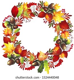 Watercolor autumn leaves 
wreath handmade