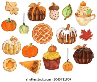 Watercolor Autumn Sweets Clipart Farmhouse Pumpkin Stock Illustration ...