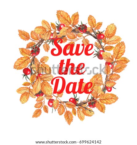 watercolor autumn wreath save date stock illustration 699624142