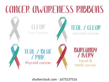 Watercolor Awareness Ribbons. Different Color Set Of All Cancer Ribbon, Isolated On White Background. Perfect For Medical 
Brochure, Flyer, Card