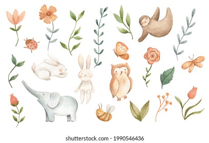 Watercolor Baby Animals For Nursery Illustration 