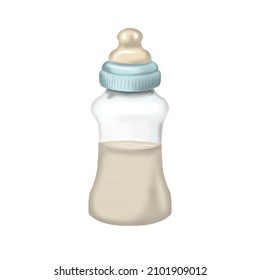 Watercolor Baby Bottle With Milk. Nipple With Bottle